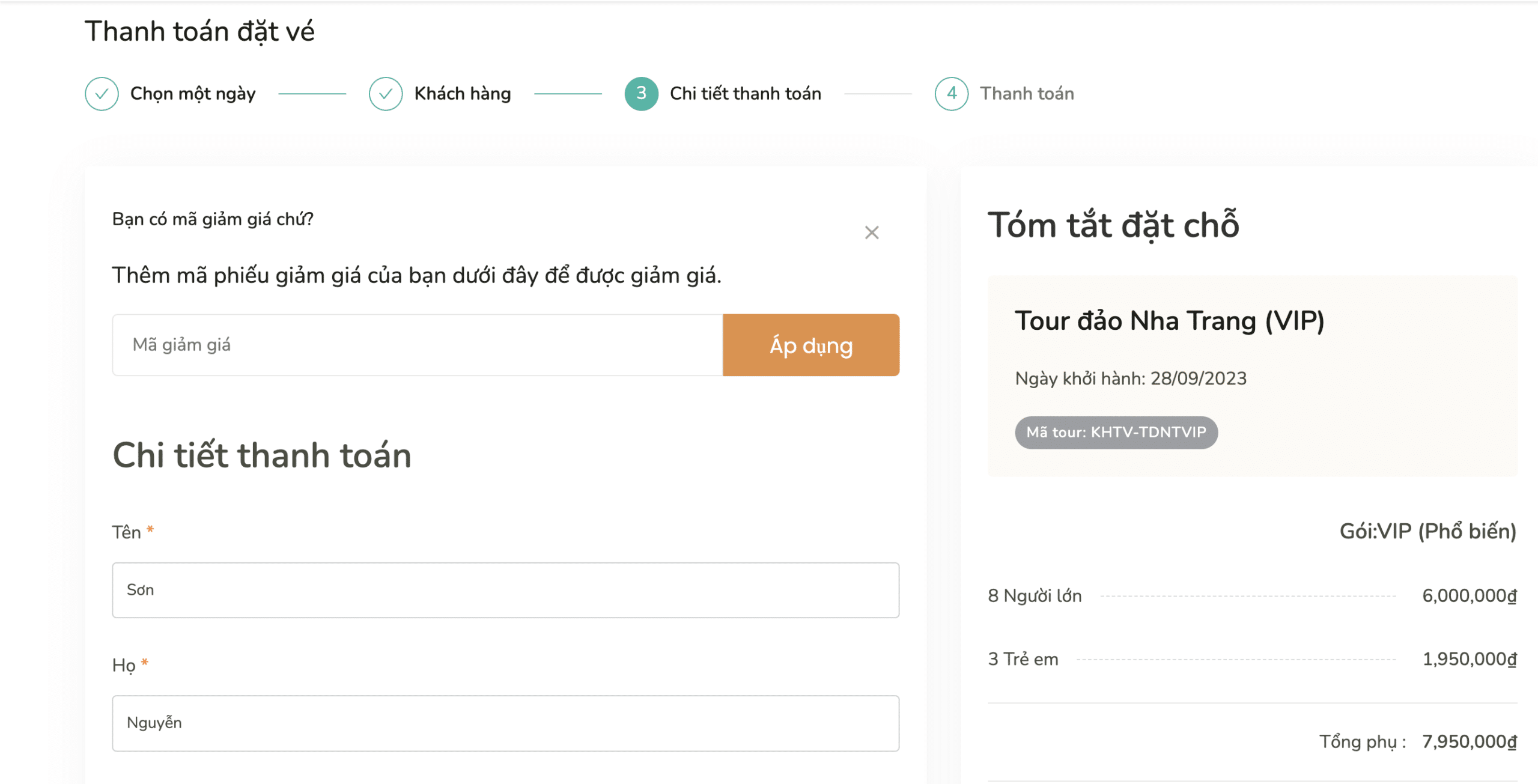 Đặt vé tour đảo Nha Trang - Bước 4
